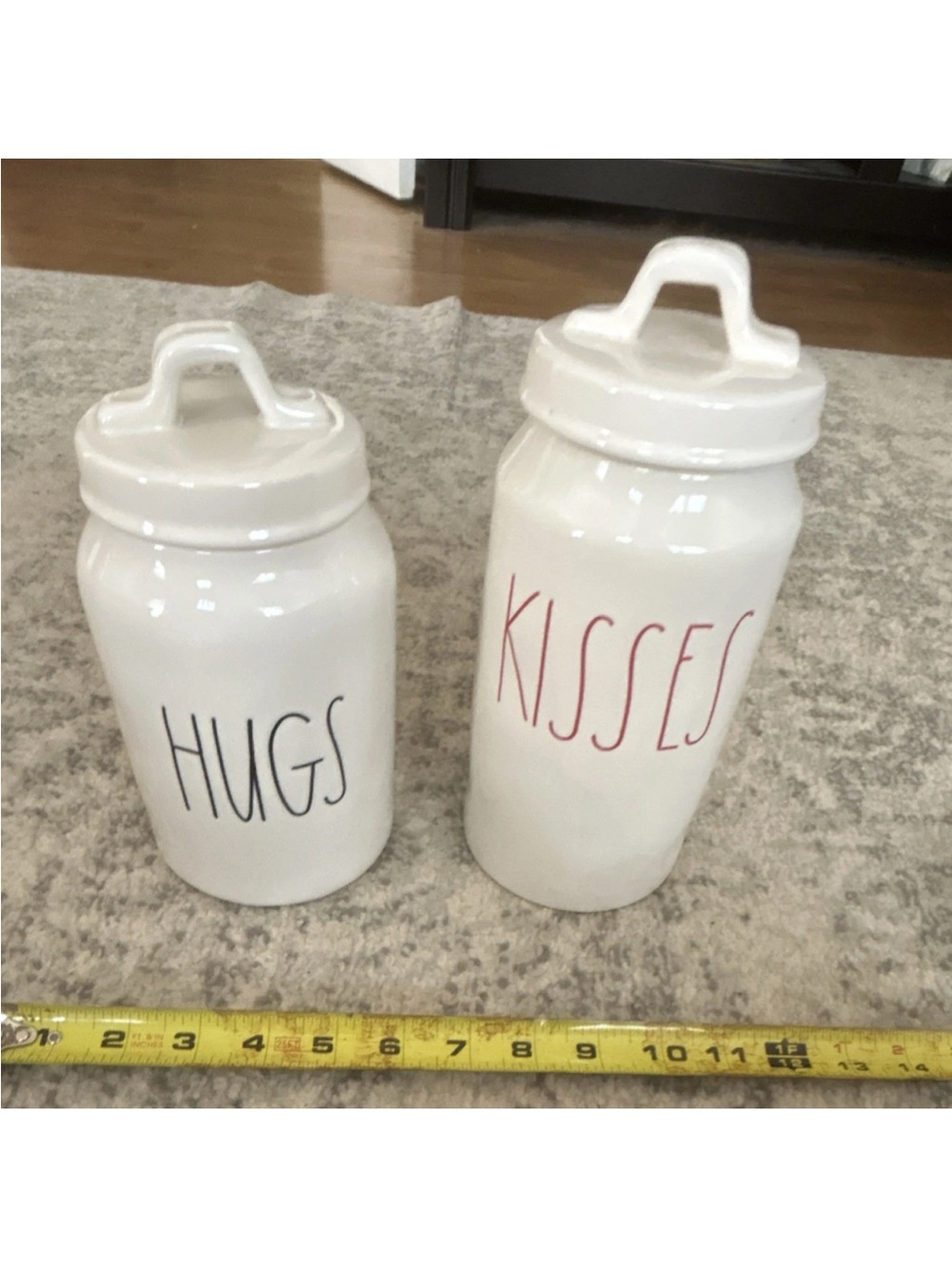 Rae Dunn White HUGS and KISSES Ceramic Canister Set